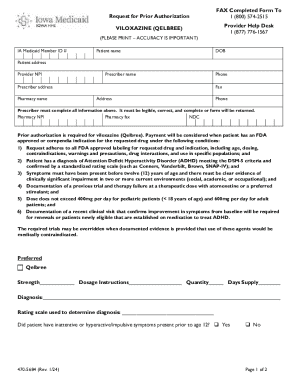 Request for Prior Authorization for Viloxazine (Qelbree)