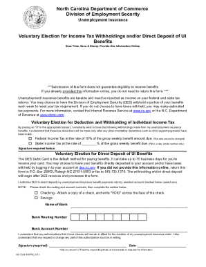 North Carolina Unemployment Insurance Tax Withholding Form