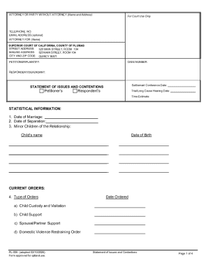 California Statement of Issues and Contentions