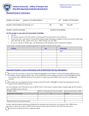 2026-2027 Dependent Verification Worksheet