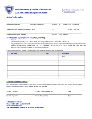 Yeshiva University Student Aid Application