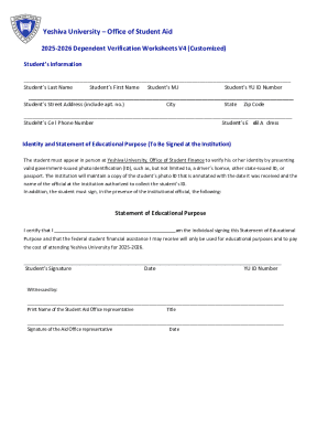 Yeshiva University Dependent Verification Worksheet