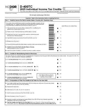 North Carolina D-400TC Tax Credit Form