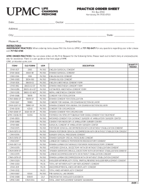 Practice Order Sheet