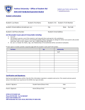 Yeshiva University Student Aid Application