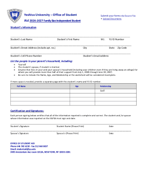 Yeshiva University Student Aid Application