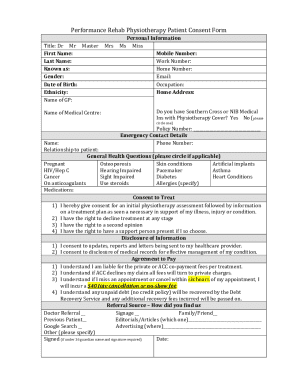Physiotherapy Patient Consent Form