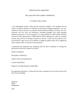 Declaration for Sample Shipments