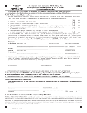 Maryland Withholding Tax Exemption Form MW507M