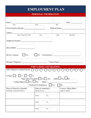 Employment Plan Form