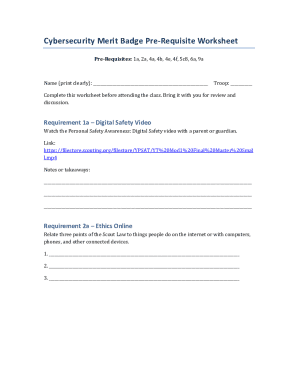 Cybersecurity Merit Badge Pre-Requisite Worksheet