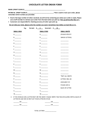 Chocolate Letter Order Form