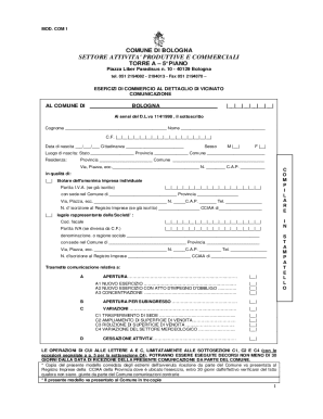 Bologna Retail Business Communication Form