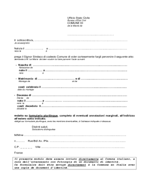 Modulo di Richiesta di Certificato di Nascita, Matrimonio o Decesso