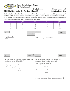 AP Calculus AB Skill Builder Review Form