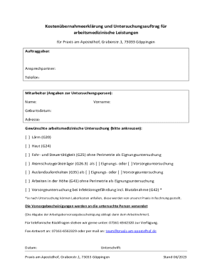 Kostenübernahmeerklärung Arbeitsmedizinische Leistungen