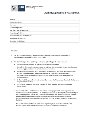 Ausbildungsnachweis Weekly Training Log