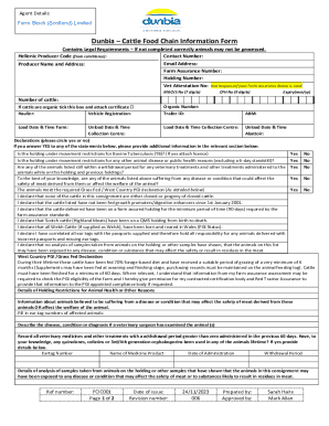 Dunbia Cattle Food Chain Information Form