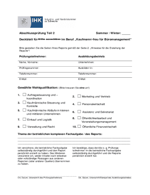 Kaufmann/-frau für Büromanagement Abschlussprüfung Deckblatt