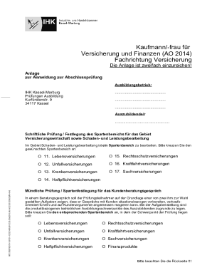 German Insurance Apprentice Exam Form