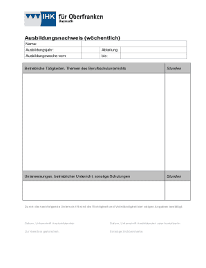 Ausbildungsnachweis Weekly Training Log