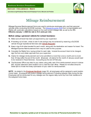 Mileage Expense Reimbursement Form