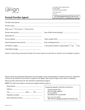 Sanford Health Plan Provider Appeal Form