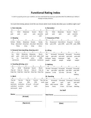 Functional Rating Index Form