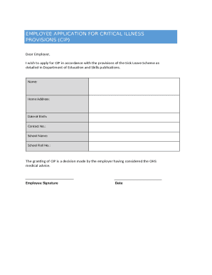 Employee Application for Critical Illness Provisions