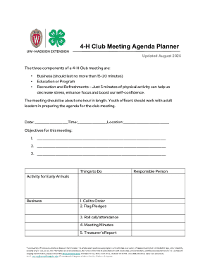 4-H Club Meeting Agenda Planner