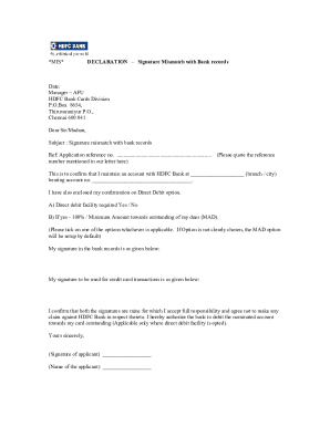 HDFC Bank Signature Mismatch Declaration