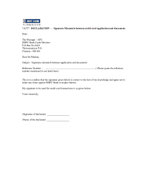 HDFC Bank Signature Mismatch Declaration