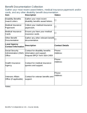 Benefit Documentation Collection Form
