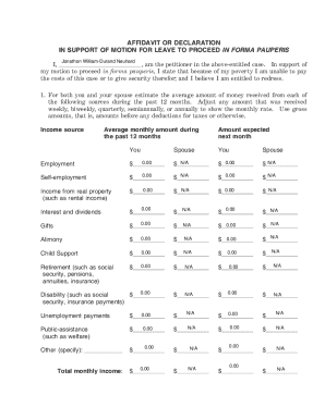 Affidavit for Motion to Proceed In Forma Pauperis