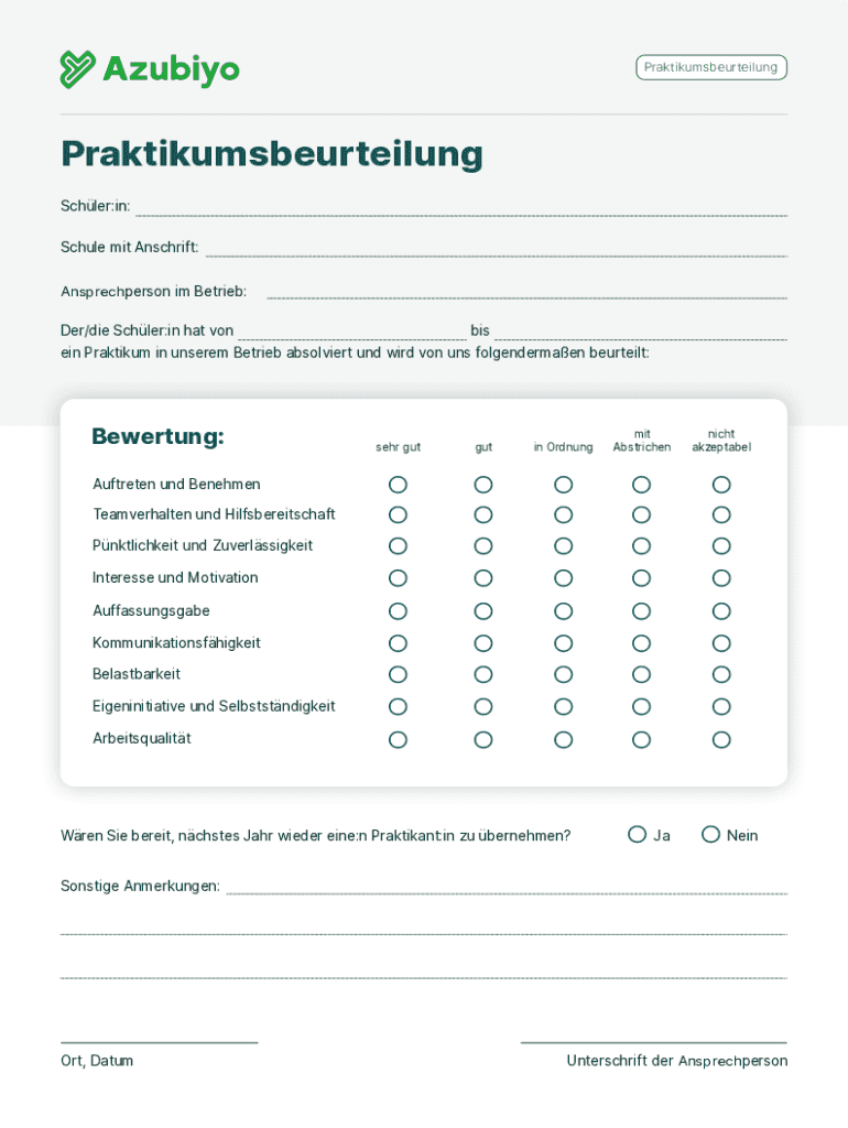 Praktikumsbeurteilung Preview on Page 1