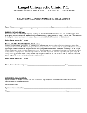 HIPAA Financial Policy Consent to Treat Minor