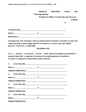 Italian Immigration Family Declaration Form