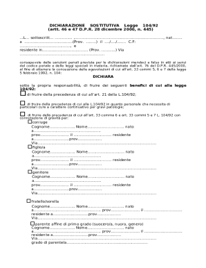 Italian Law 104/92 Disability Benefits Declaration