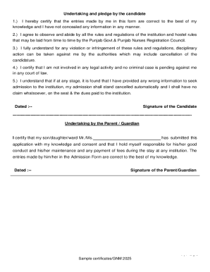 Punjab Nursing Admission Undertaking