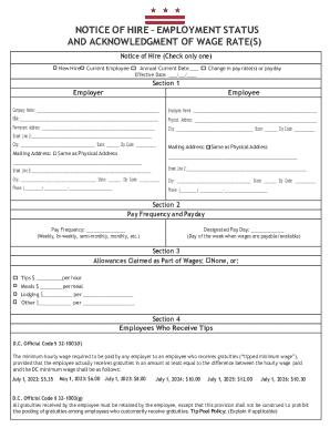 Notice of Hire – Employment Status and Acknowledgment of Wage Rate