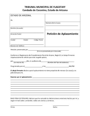 Arizona Motion for Continuance Form