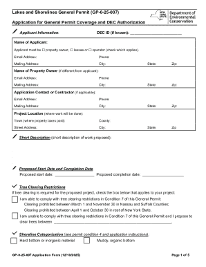 Lakes and Shorelines General Permit Application