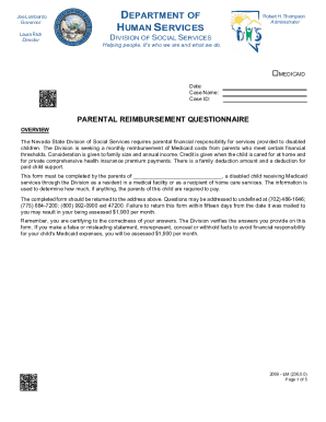 Nevada Parental Reimbursement Questionnaire