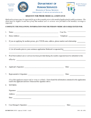 Request for Prior Medical Assistance