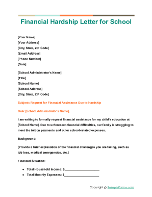 Financial Hardship Letter for School