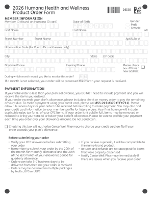 2026 Humana Health and Wellness Product Order Form