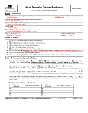 IRS Form 56 Fiduciary Relationship Notice