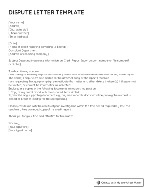 Dispute Letter Template