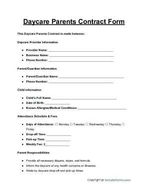 Daycare Parents Contract Form