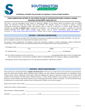 Certification of Health Care Provider for Employee’s Serious Health Condition